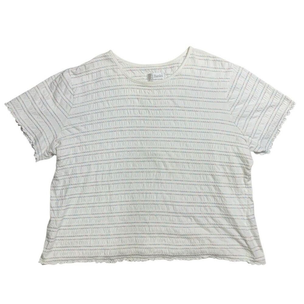 CJ‎ Banks Womens Size 1X Pullover Spring Easter Cropped Shirt White Multi Stripe